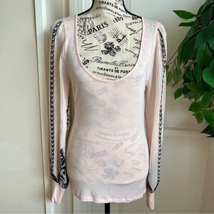 Coolwear Y2K Pleated Sheer Balloon Sleeve Scoop Neck Top Blush Pink Sz M